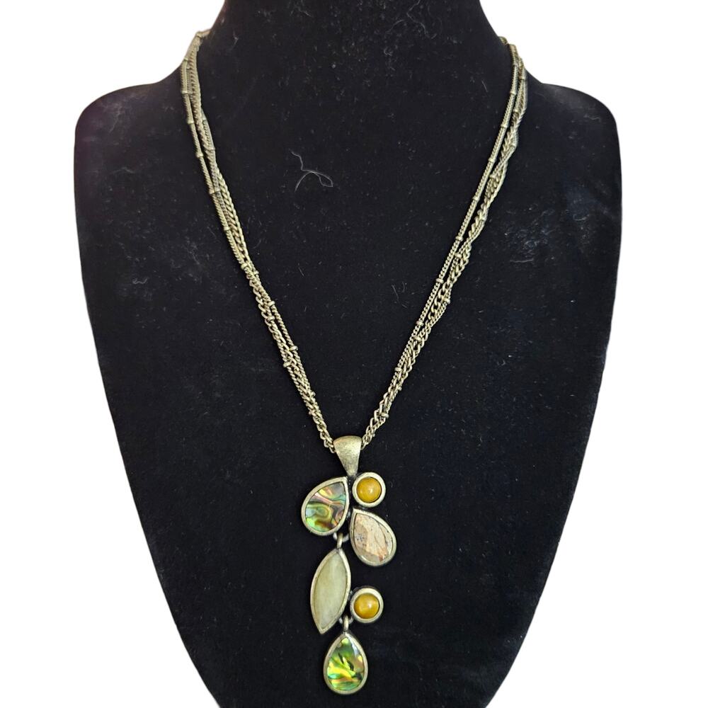 Lia Sophia Abalone Jasper Tiger Eye Pendant Necklace Copper Tone